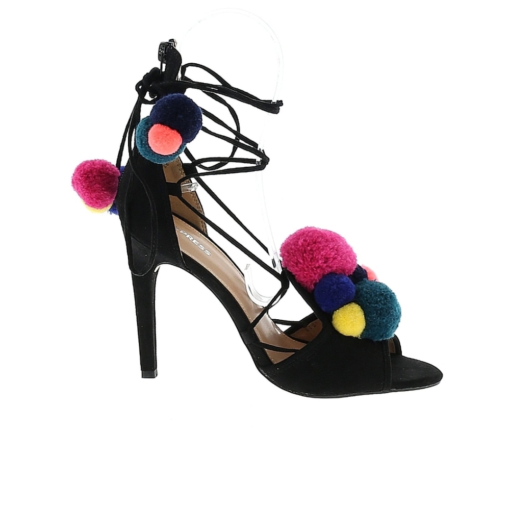 Express Black Color Block Tie Around The Leg Heeled Open Toe Sandals Sz 10